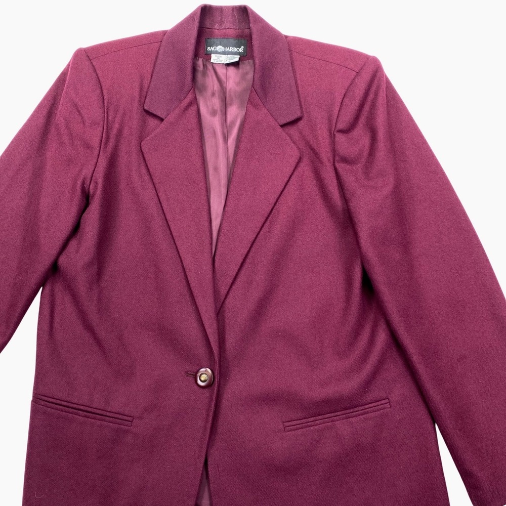 Sag Harbor Blazer Womens 12 Burgundy Pure Wool Single Button Vintage 90s 22433